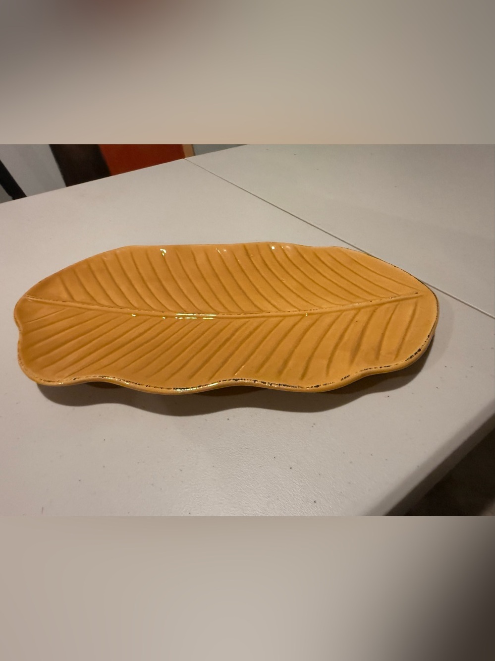 Ceramic Leaf Serving Tray - Mustard Yellow